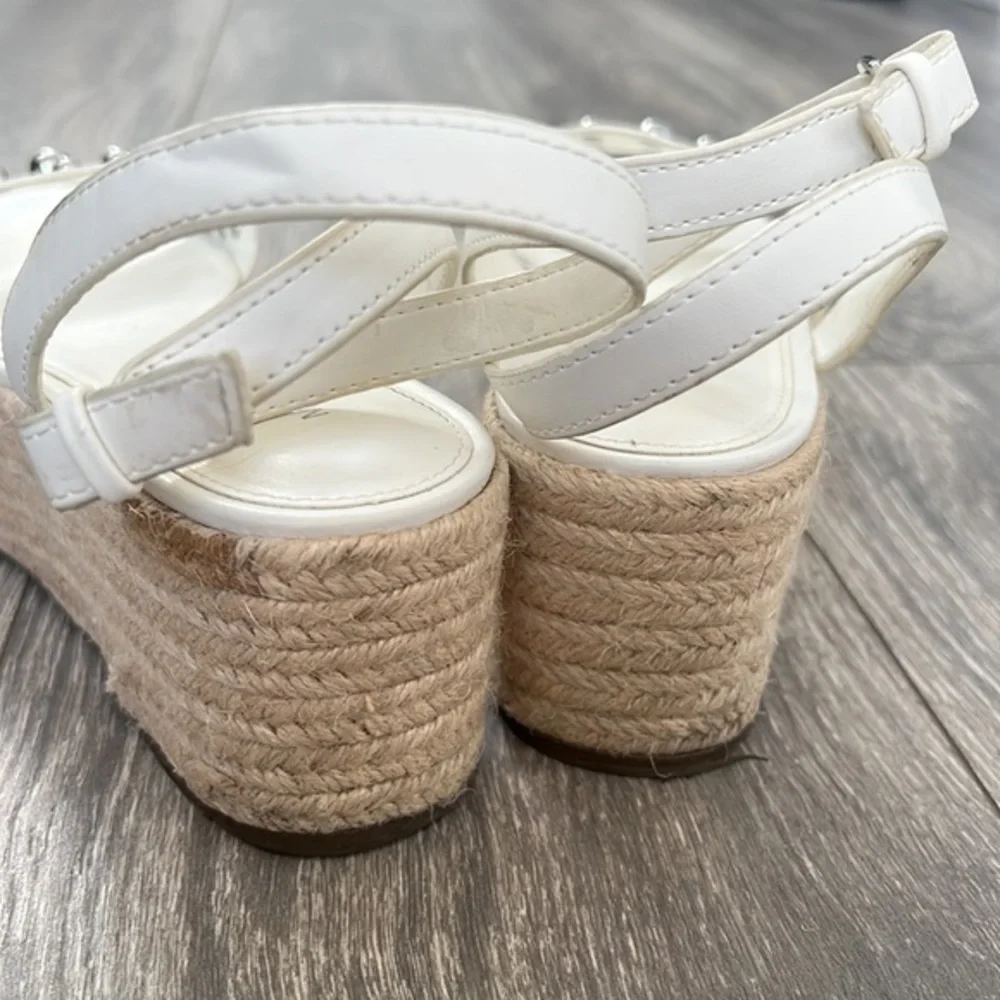 Marc Fisher Wedge ESPADRILLE PLATFORM SANDAL Studded Wrap around ankle size 8